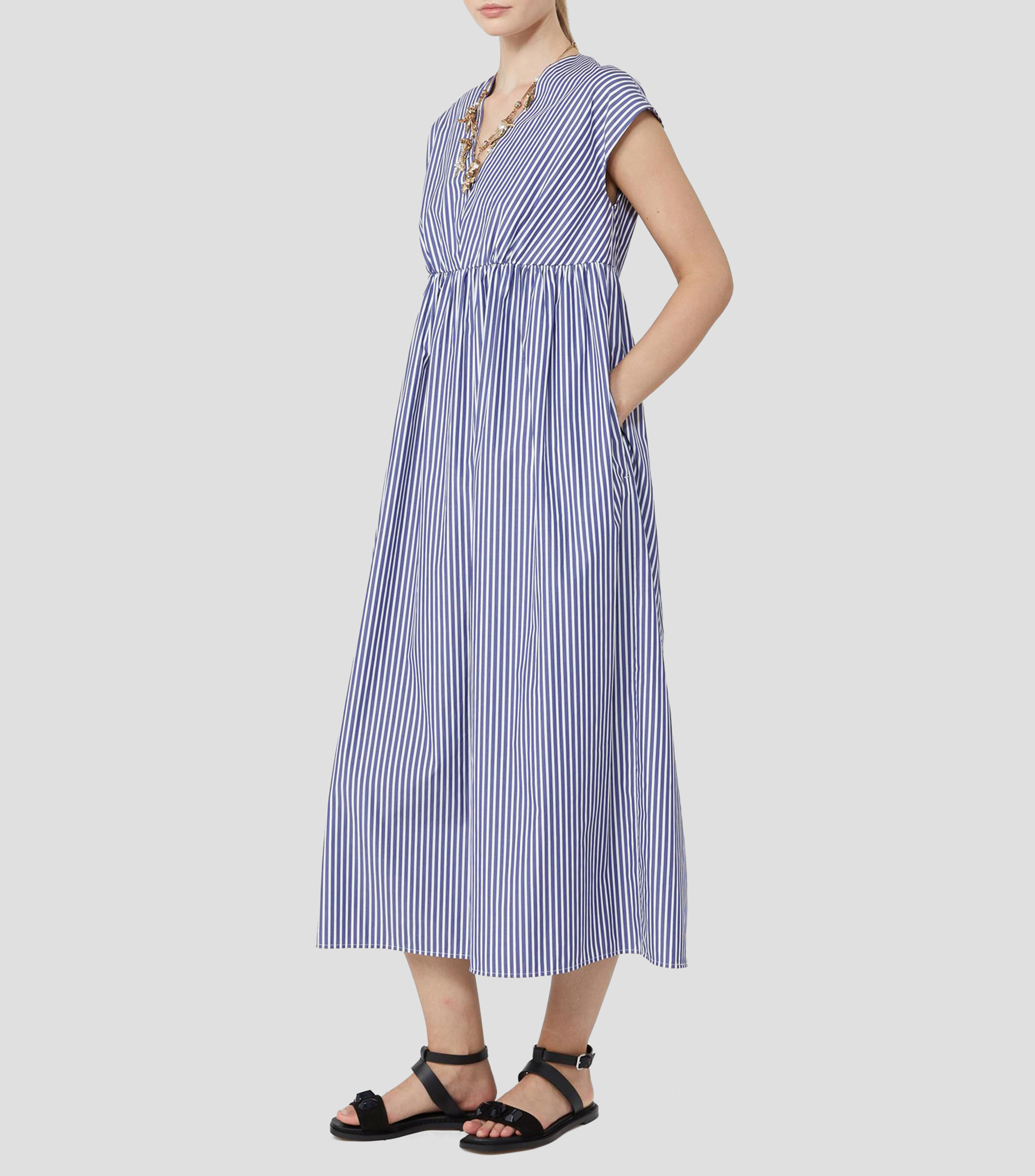 Vestido largo manga corta de rayas Mujer